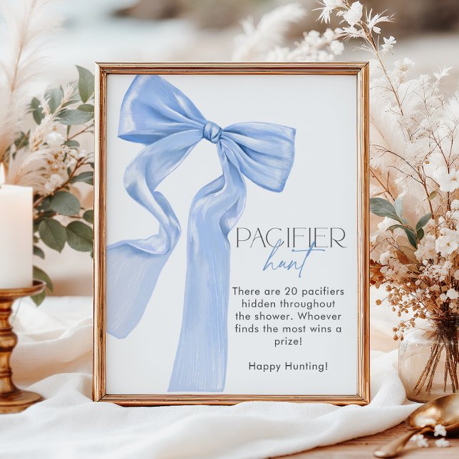 Eleganter Blue Bow Baby Shower Schnuller Hunt Poster (Von Creator hochgeladen)