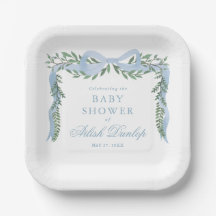 Eleganter Blue Bow mit Greenery Boy Baby Shower
