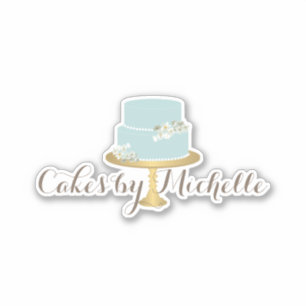 Eleganter Blue Cake mit Florals Aufkleber