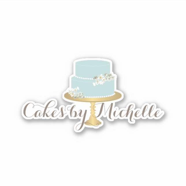 Eleganter Blue Cake mit Florals Aufkleber (Vorderseite)