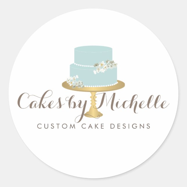 Eleganter Blue Cake mit Florals Cake Decoration II Runder Aufkleber (Vorderseite)
