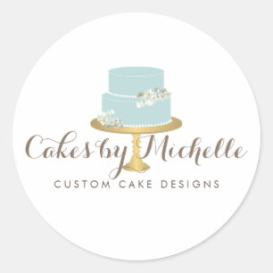 Eleganter Blue Cake mit Florals Cake Decoration II Runder Aufkleber