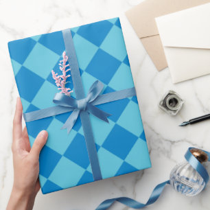 Eleganter Blue Diamond Checkered Geschenkpapier