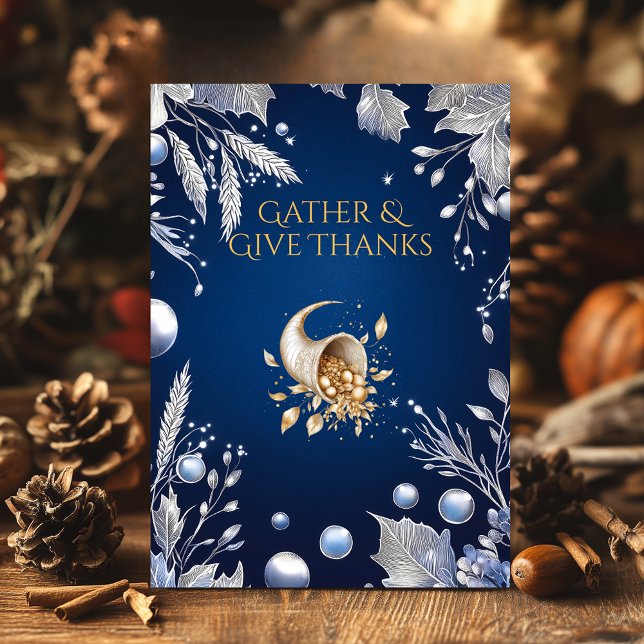 Eleganter Blue Erntedank mit Cornucopia & Silver Einladung (Von Creator hochgeladen)