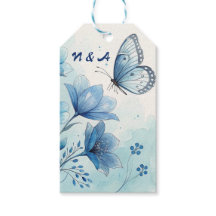 Eleganter Blue Floral & Butterfly Custom Gift Tag