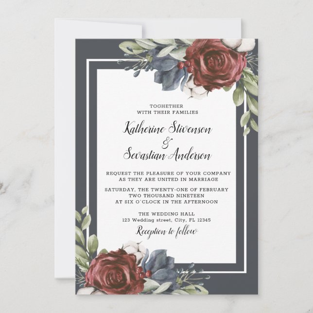 Eleganter Blue Floral Dark Moody Brautparty Flyer Einladung (Vorderseite)