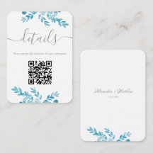 Eleganter Blue Floral QR Code Hochzeit