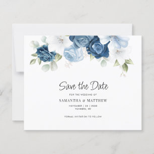 Eleganter Blue Floral QR Code Hochzeit Speichern S
