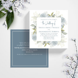 Eleganter Blue Floral Wedding Script Square Einladung