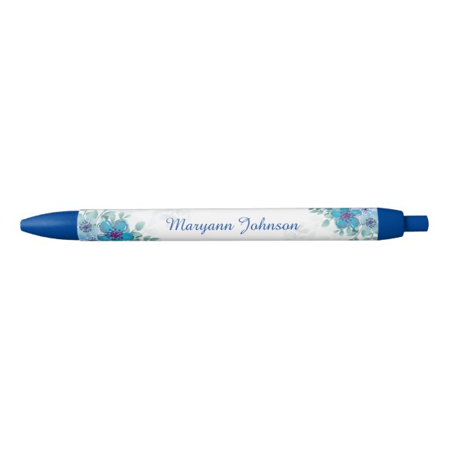 Eleganter Blue Flowers Personalisierter Tintenpatr Kugelschreiber (Vorderseite)