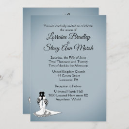 Eleganter Blue Fog Lesbian Einladung zur Hochzeit