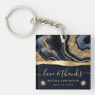 Eleganter Blue Foil und Gold Glitzer Agate Wedding Schlüsselanhänger