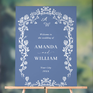 Eleganter Blue French Garden Floral Wedding Willko Acrylschild