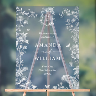 Eleganter Blue French Garden Floral Wedding Willko Acrylschild