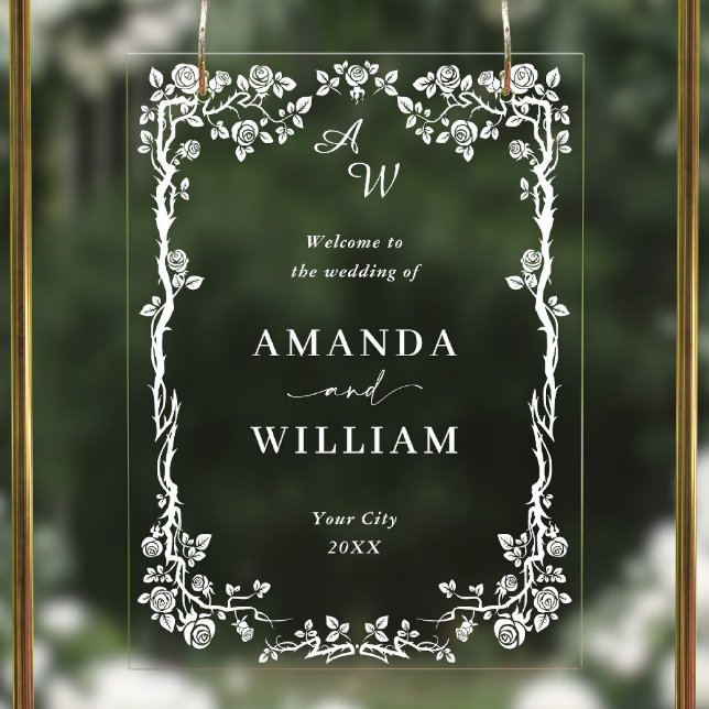 Eleganter Blue French Garden Floral Wedding Willko Acrylschild (Von Creator hochgeladen)