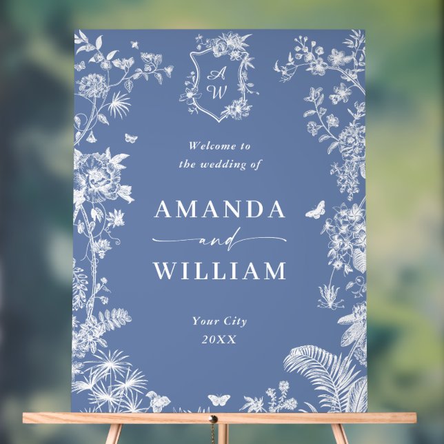 Eleganter Blue French Garden Floral Wedding Willko Acrylschild (Neutral)