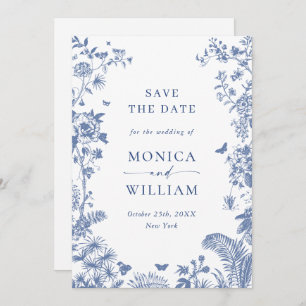 Eleganter Blue French Garden Save The Date