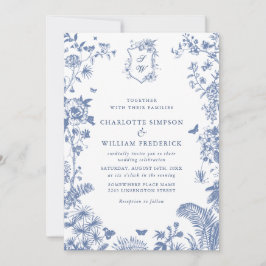 Eleganter Blue French Garden Wedding All in One Einladung