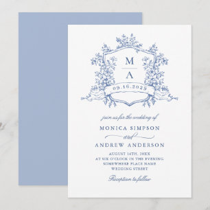 Eleganter Blue French Garden Wedding QR Code Einladung