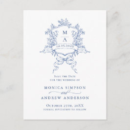 Eleganter Blue French Garden Wedding Save the Date Postkarte