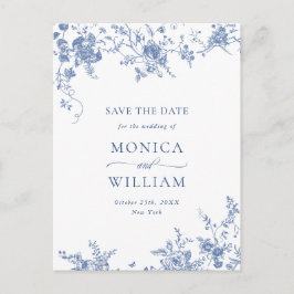 Eleganter Blue French Garden Wedding Save the Date Postkarte