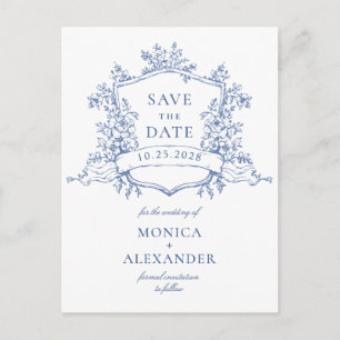 Eleganter Blue French Garden Wedding Save the Date Postkarte