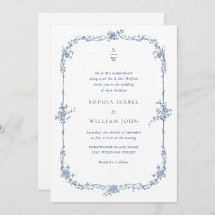 Eleganter Blue French Rose Garden Wedding QR Code Einladung