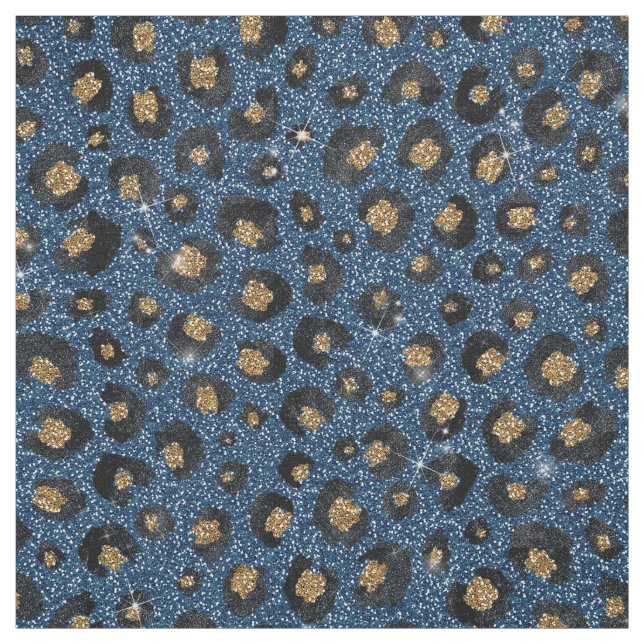 Eleganter Blue Glitzer Black Gold Leopard Print Stoff (Muster)