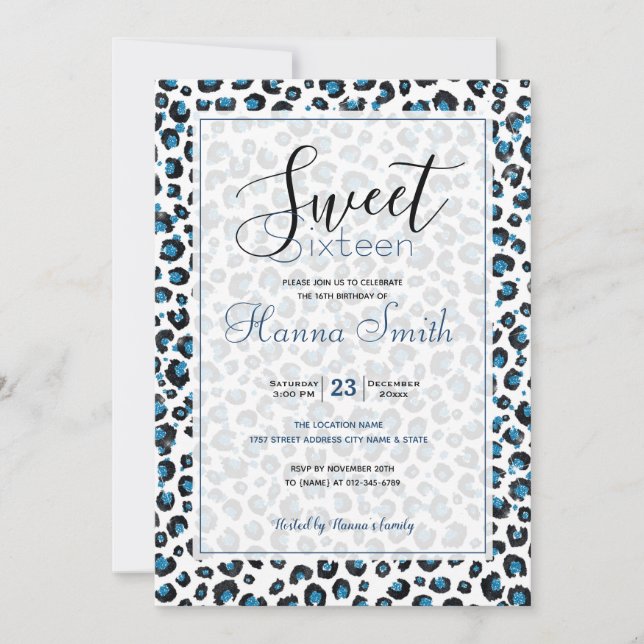 Eleganter Blue Glitzer Black Leopard Animal Print (Vorderseite)