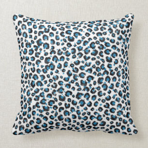 Eleganter Blue Glitzer Black Leopard Animal Print Kissen