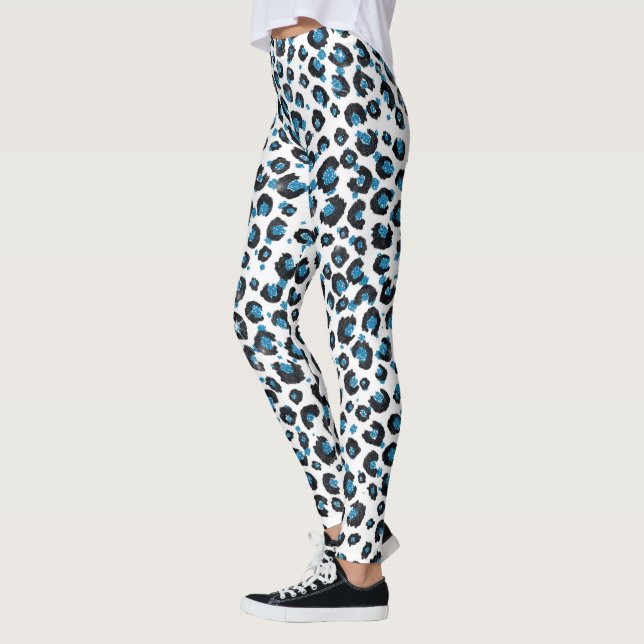 Eleganter Blue Glitzer Black Leopard Animal Print Leggings (Links)