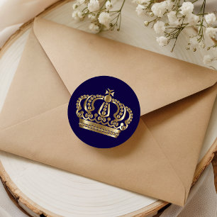 Eleganter Blue Gold Crown Umschlag Aufkleber