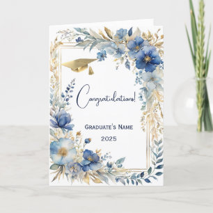 Eleganter Blue Gold Floral Personalisierter Abschl Karte