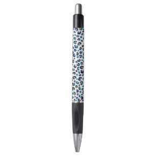 Eleganter Blue Gold Glitzer Leopard Animal Print Kugelschreiber