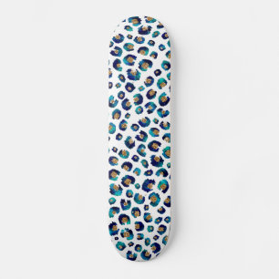 Eleganter Blue Gold Glitzer Leopard Animal Print Skateboard
