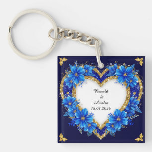 Eleganter Blue-Gold-Heart-Rahmen Schlüsselanhänger