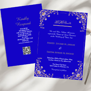 Eleganter Blue Gold Islamic Wedding qr Code Einladung