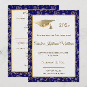 Eleganter Blue Gold Lion Floral Abschluss Ankündigung