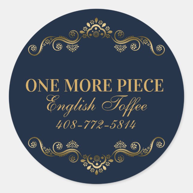 Eleganter Blue & Gold Rahmen Runder Aufkleber (Vorderseite)