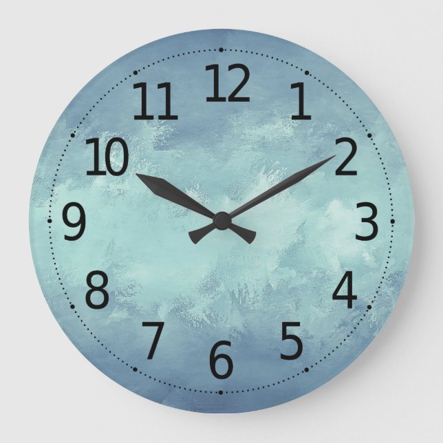 Eleganter Blue Green Grunge Aquarell Hintergrund | Große Wanduhr (Vorderseite)