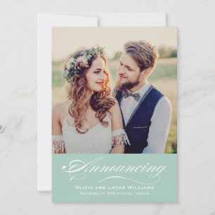 Eleganter Blue Green Script Wedding Foto Empfang Einladung