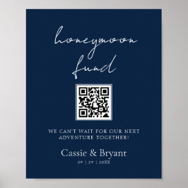Eleganter Blue Honeymoon Fund Wedding Sign Poster