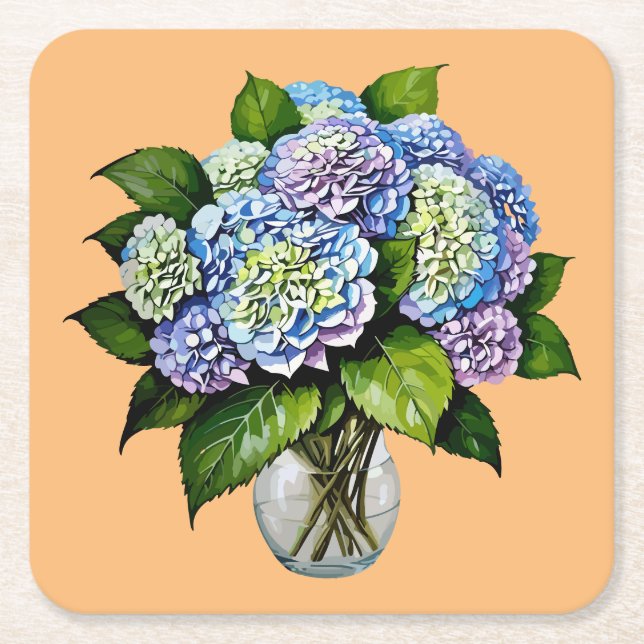Eleganter Blue Hydrangea Blume Paper Untersetzer (Vorderseite)