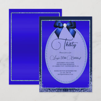 Eleganter Blue Jewel Bow & Glitzer Geburtstag Einladung
