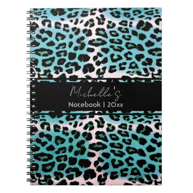 Eleganter Blue Leopard Animal Print Personalisiert Notizblock (Vorderseite)