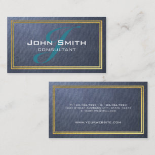 Eleganter Blue Linen und Gold Foil Border Consulta Visitenkarte