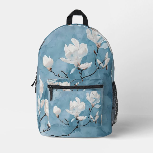 Eleganter Blue Magnolia-Rucksack Bedruckter Rucksack (Vorderseite)