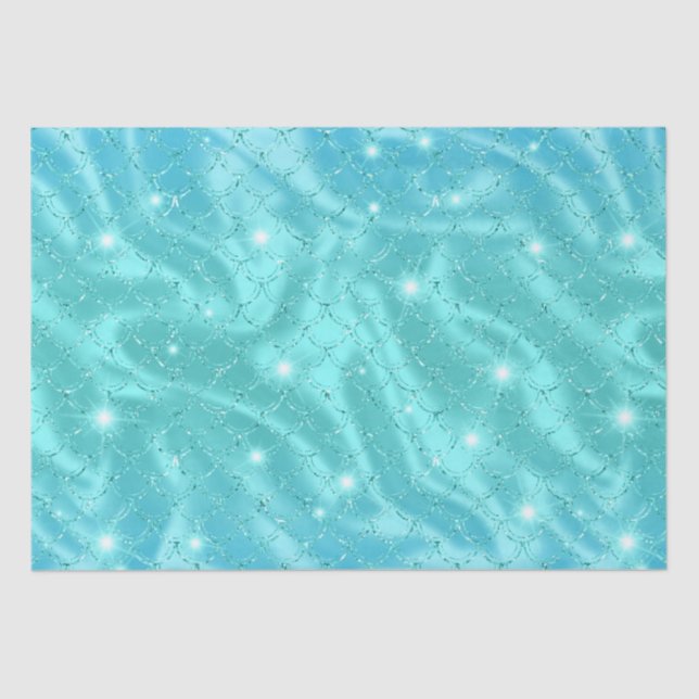 Eleganter Blue Mermaid Scales Metallic Glitzer Seidenpapier (Vorderseite)
