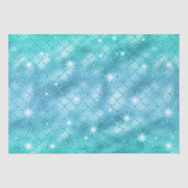 Eleganter Blue Mermaid Scales Metallic Glitzer Seidenpapier (Vorderseite)