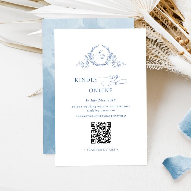 Eleganter Blue Mit Monogramm UAWG Online QR Code Begleitkarte (Von Creator hochgeladen)